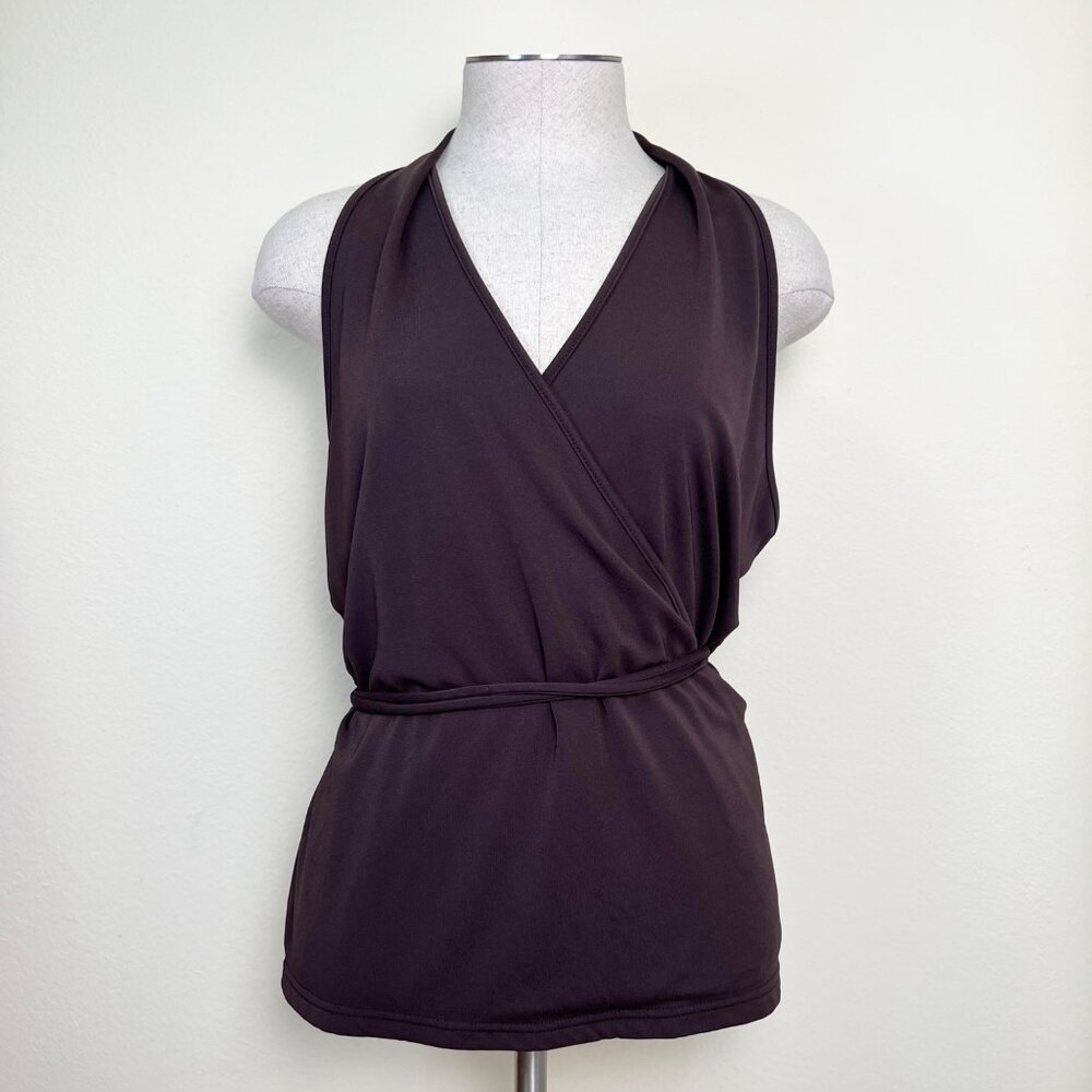INC International Concepts Brown Faux Wrap Halter Tank Top with Ties Size Large